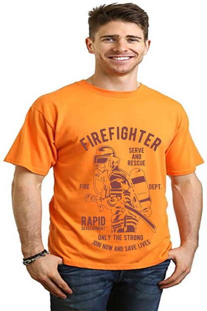 Firefighter Dept graphic T-shirt in bright orange, bamboo viscose/organic cotton by Spun Bamboo on Tampa Home & Garden Store