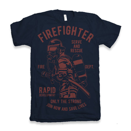 Firefighter Dept men's bamboo viscose graphic tee in navy with red firefighter illustration on Tampa Home & Garden Store