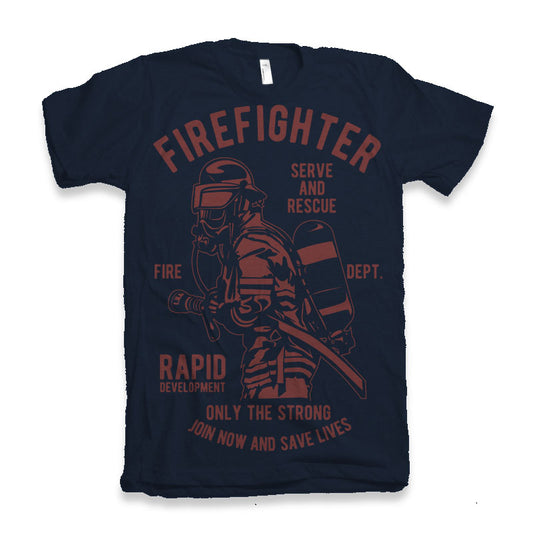Firefighter Dept men's bamboo viscose graphic tee in navy with red firefighter illustration on Tampa Home & Garden Store