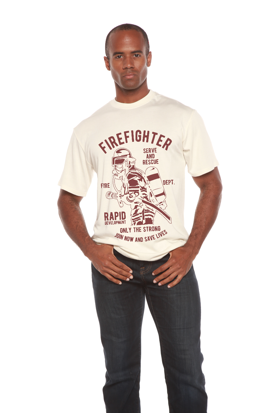 Spun Bamboo firefighter men's bamboo viscose/organic cotton tee cream firefighter design on Tampa Home & Garden Store