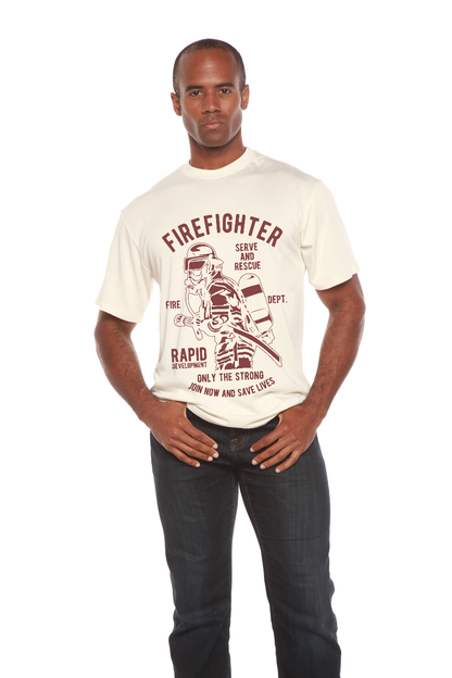 Spun Bamboo firefighter men's bamboo viscose/organic cotton tee cream firefighter design on Tampa Home & Garden Store