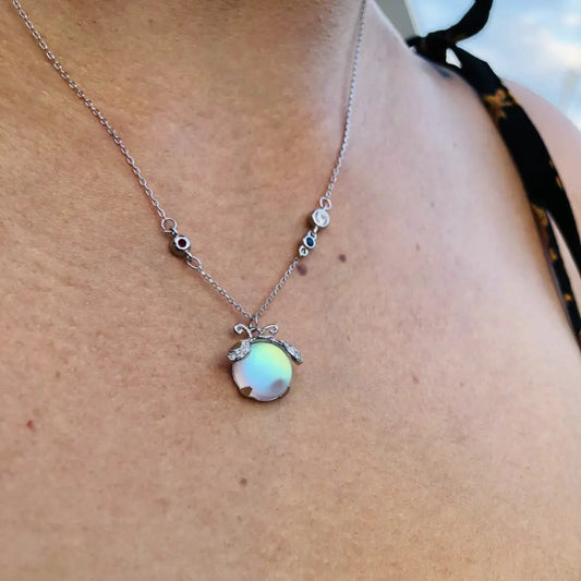 Moonstone Firefly Pendant Necklace Sterling Silver chain Moktan Sabai on Tampa Home & Garden Store