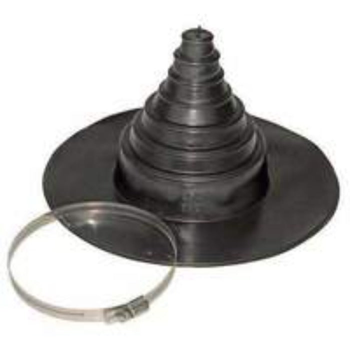QuickSeam EPDM universal pipe boot black rubber with metal clamp Rivendell Distribution on Tampa Home & Garden Store