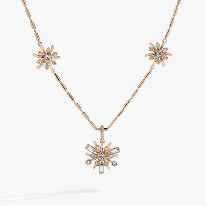 Festive Sparkle Inline Pendant Necklace gold-tone with dual crystal sunburst pendants on Tampa Home & Garden Store