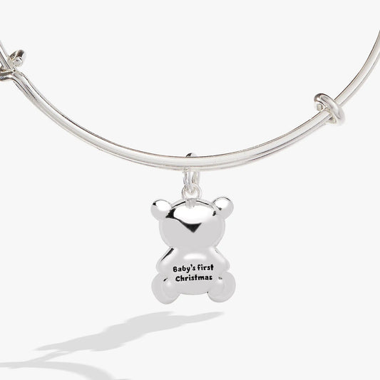 Baby's First Christmas bracelet with a silver bear charm on a polished bangle on Tampa Home & Garden Store