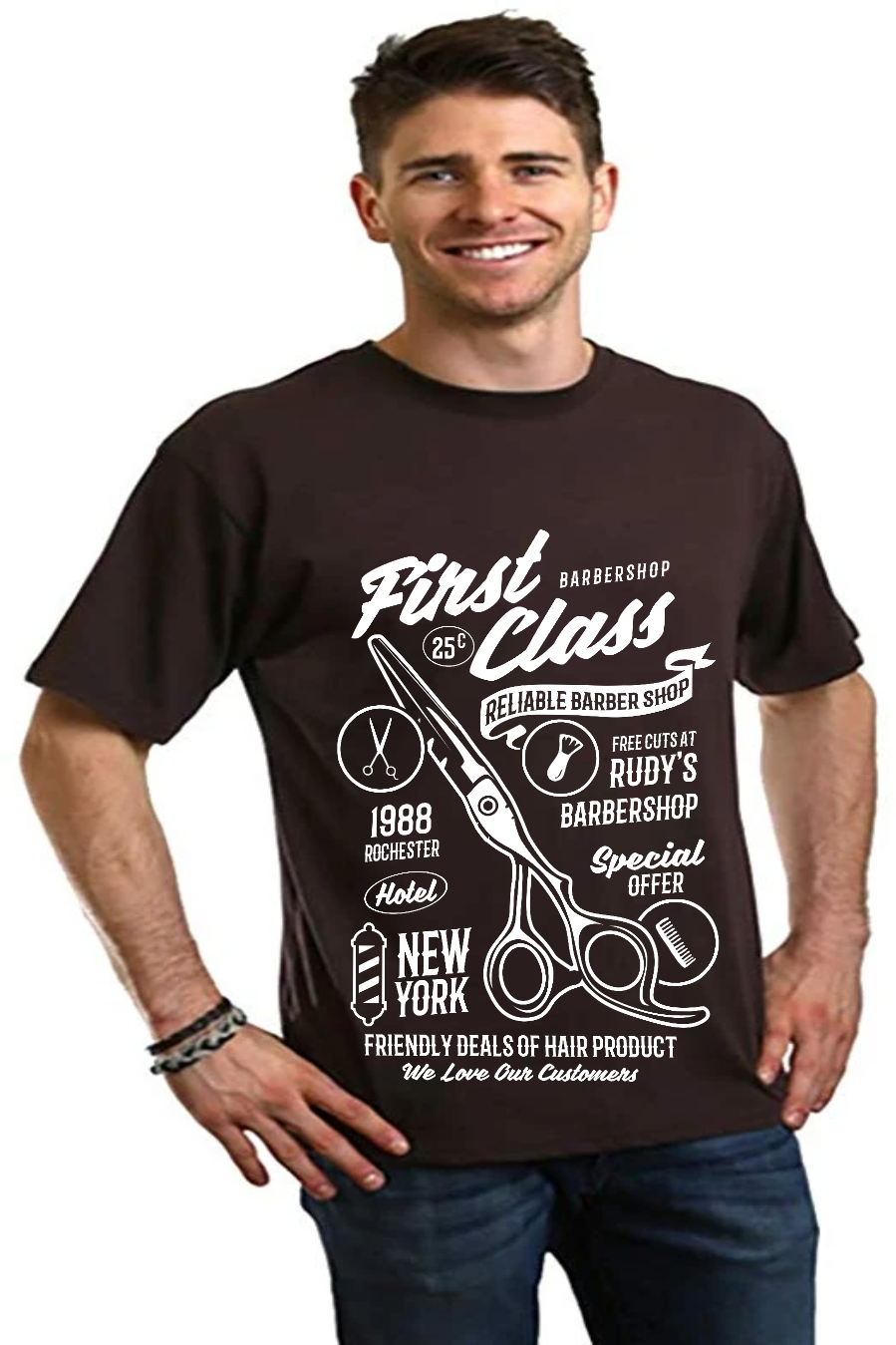 First Class barber men's graphic tee in black with bamboo viscose/organic cotton on Tampa Home & Garden Store