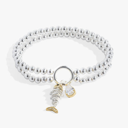 Fishbone Double Stretch Bracelet by ALEX AND ANI in silver-tone beads with crystal charm on Tampa Home & Garden Store