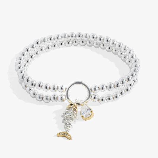 Fishbone Double Stretch Bracelet by ALEX AND ANI in silver-tone beads with crystal charm on Tampa Home & Garden Store