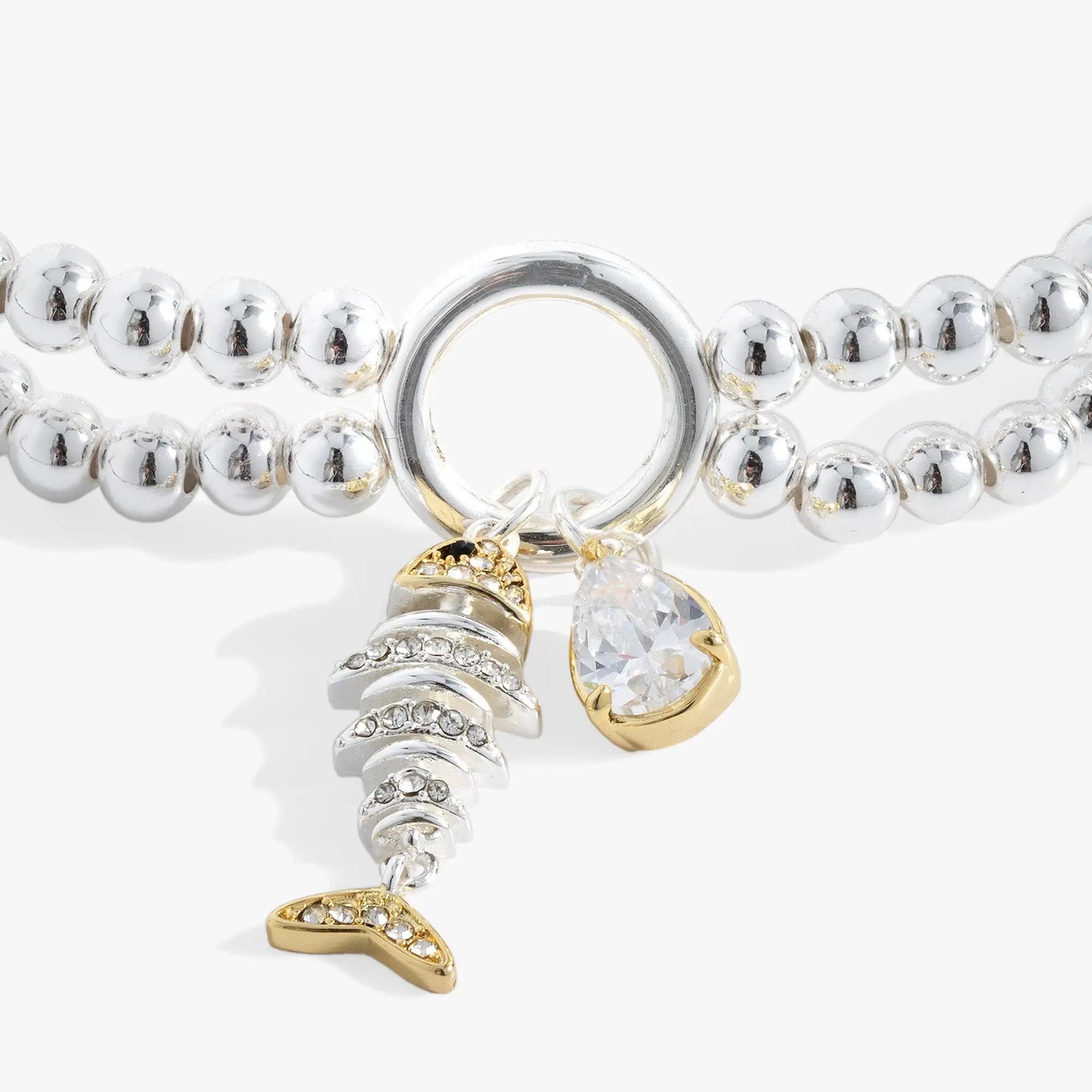 Alex and Ani Fishbone Double Stretch Bracelet, silver beads with crystal charms on Tampa Home & Garden Store