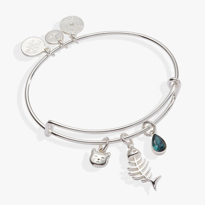 Fish Bone Cat Bangle and Crystal Cat Face