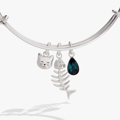 Fish Bone Cat Bangle and Crystal Cat Face