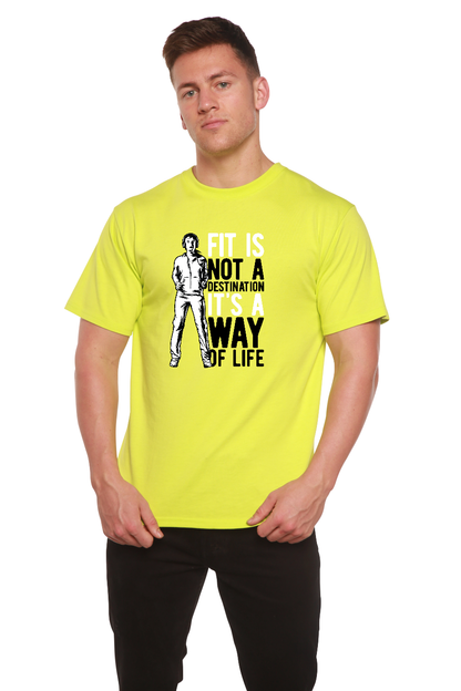 Neon lime graphic T-shirt by Spun Bamboo with illustrated figure and bold slogan on Tampa Home & Garden Store
