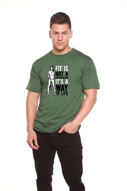 Men's green Spun Bamboo short sleeve graphic tee with illustrated figure and bold typography on Tampa Home & Garden Store