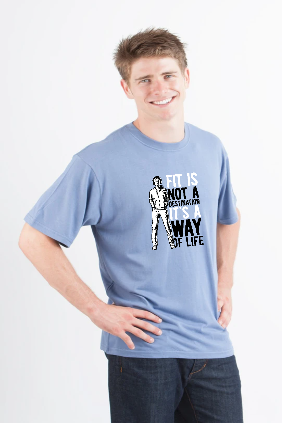 Men's light blue Spun Bamboo graphic tee with Fit Is Not A Destination It's A Way Of Life on Tampa Home & Garden Store