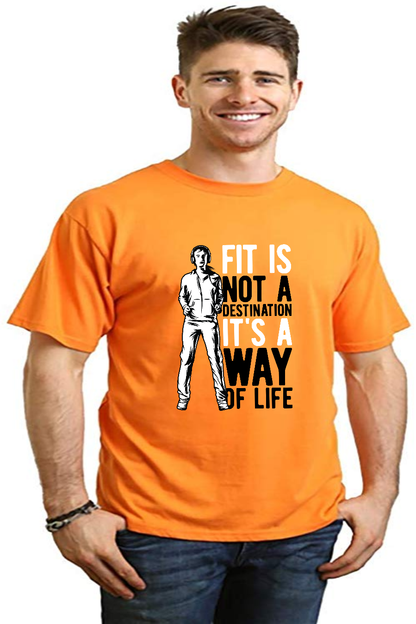 Men's orange Spun Bamboo T-shirt with graphic FIT IS NOT A DESTINATION IT'S A WAY OF LIFE on Tampa Home & Garden Store