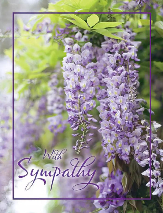 Floral Comfort Sympathy Card, purple wisteria bouquet, front With Sympathy on Tampa Home & Garden Store