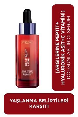 Face serum Revitalift Triple Power by L'Oreal Paris in red bottle with dropper, peptide + HA on Tampa Home & Garden Store