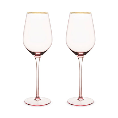 Rose Crystal Wine Glasses with Gold Rim Set