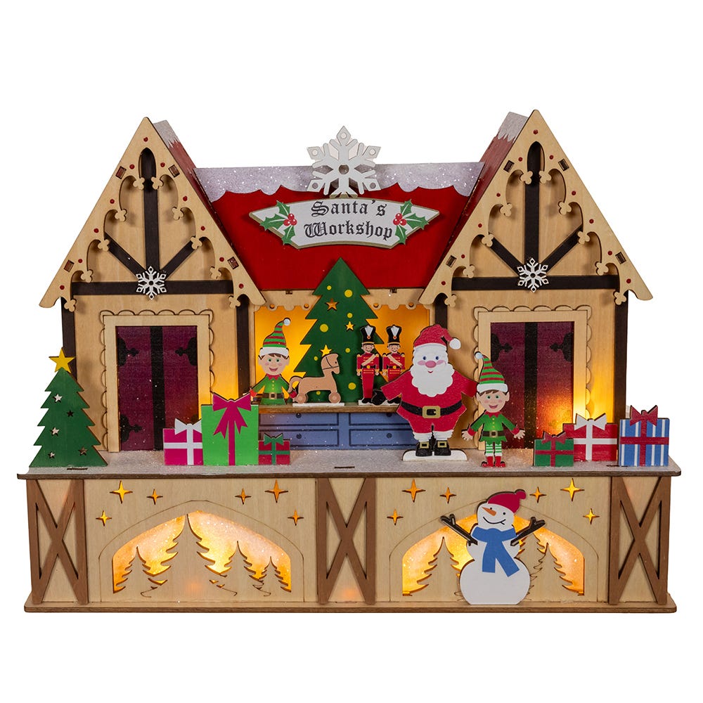 Taller de Papá Noel iluminado con LED - 13 x 10 pulgadas