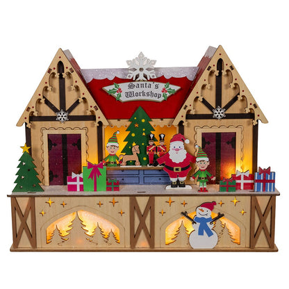 Taller de Papá Noel iluminado con LED - 13 x 10 pulgadas