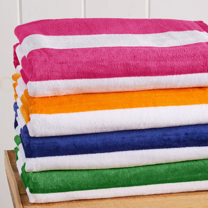 Cotton And Velour Cabana Stripe Beach Towel