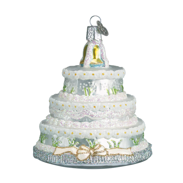 Ornement en verre soufflé représentant un gâteau de mariage de Noël à l'ancienne