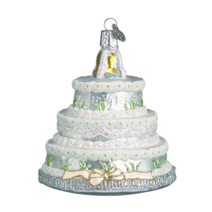 Ornement en verre soufflé représentant un gâteau de mariage de Noël à l'ancienne