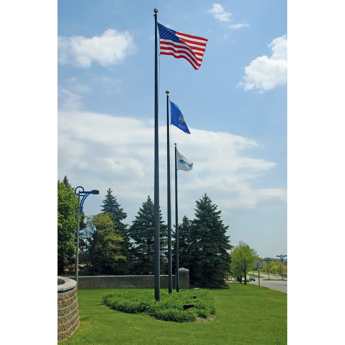 Aluminum external-rope flagpole set of 3, heavy-duty Flagman of America with USA flag on Tampa Home & Garden Store