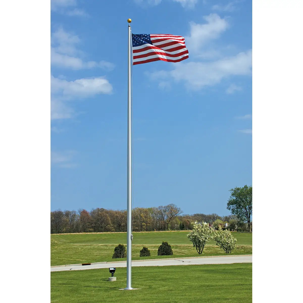 Aluminum flagpole with external rope, Flagman of America, USA-made, waving US flag on Tampa Home & Garden Store
