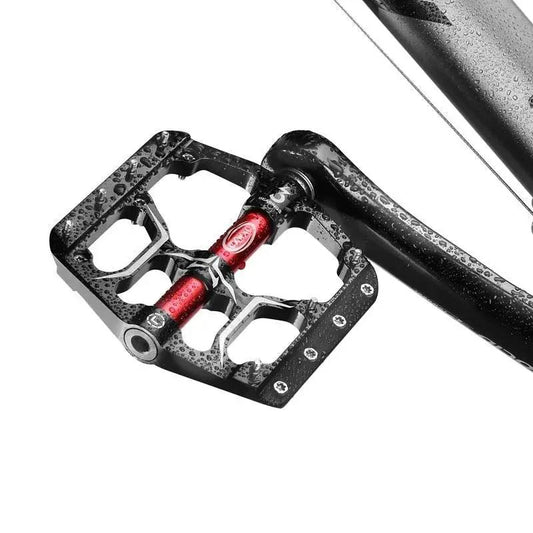 Stevvex flat bike pedals with aluminum wide platform and sealed bearings red axles pair on Tampa Home & Garden Store