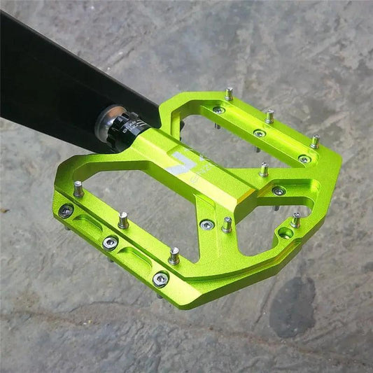 Stevvex flat platform bicycle pedal lime green CNC aluminum alloy with 3 sealed bearings and anti-slip pins on Tampa Home & Garden Store