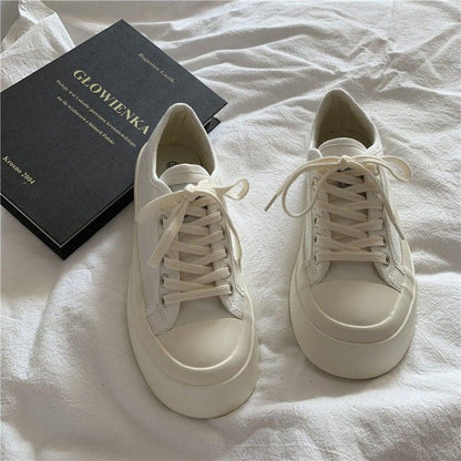 Stevvex white platform canvas sneakers pair with laces and chunky sole on Tampa Home & Garden Store
