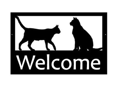 Personalized Pet Welcome Sign with black cat and dog silhouettes framed on Tampa Home & Garden Store