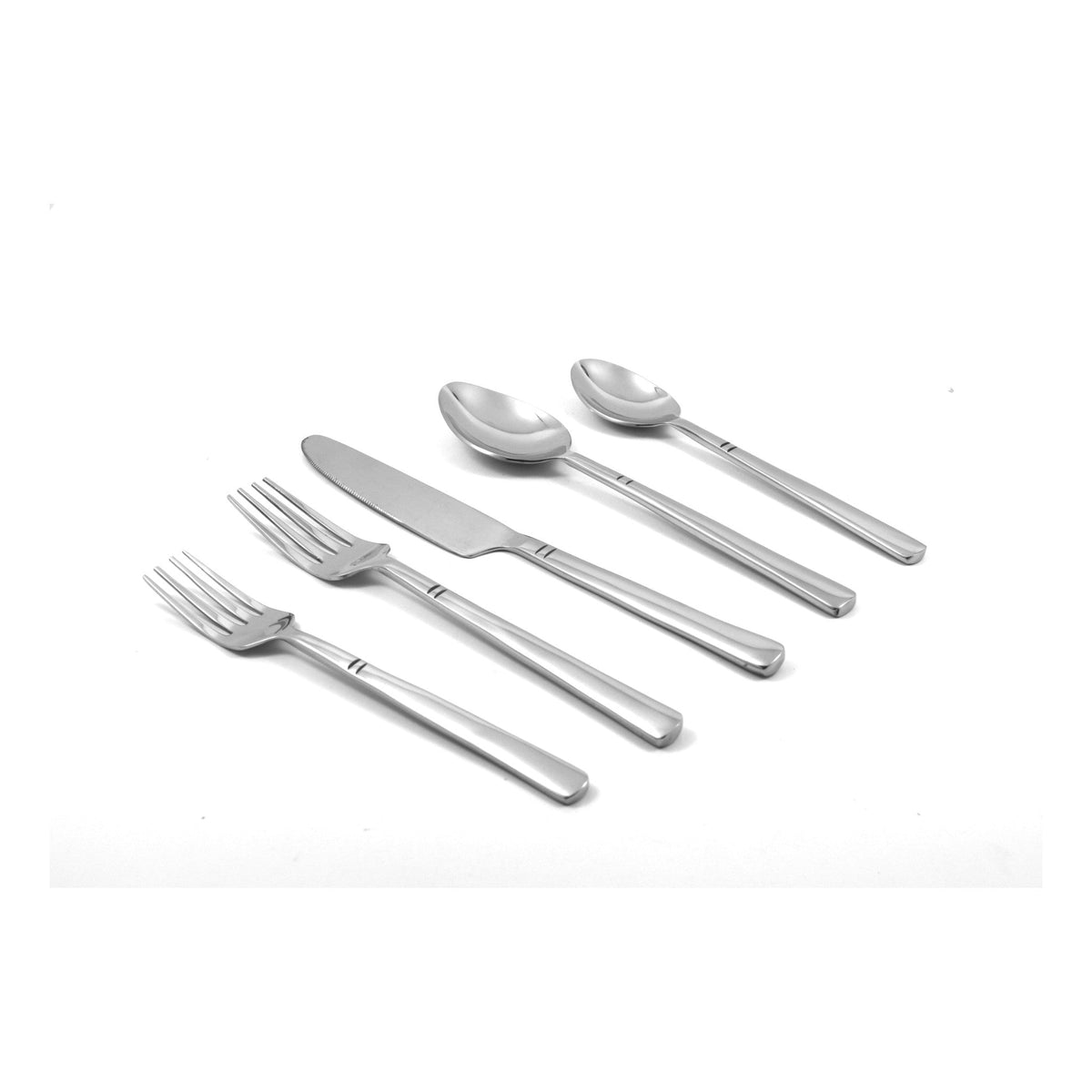 Vibhsa 20-piece flatware set in silver stainless steel with forks, knives, and spoons on Tampa Home & Garden Store