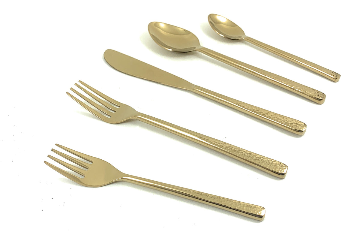 Vibhsa gold flatware set for 4, 20-piece with forks, knives and spoons in shiny finish on Tampa Home & Garden Store