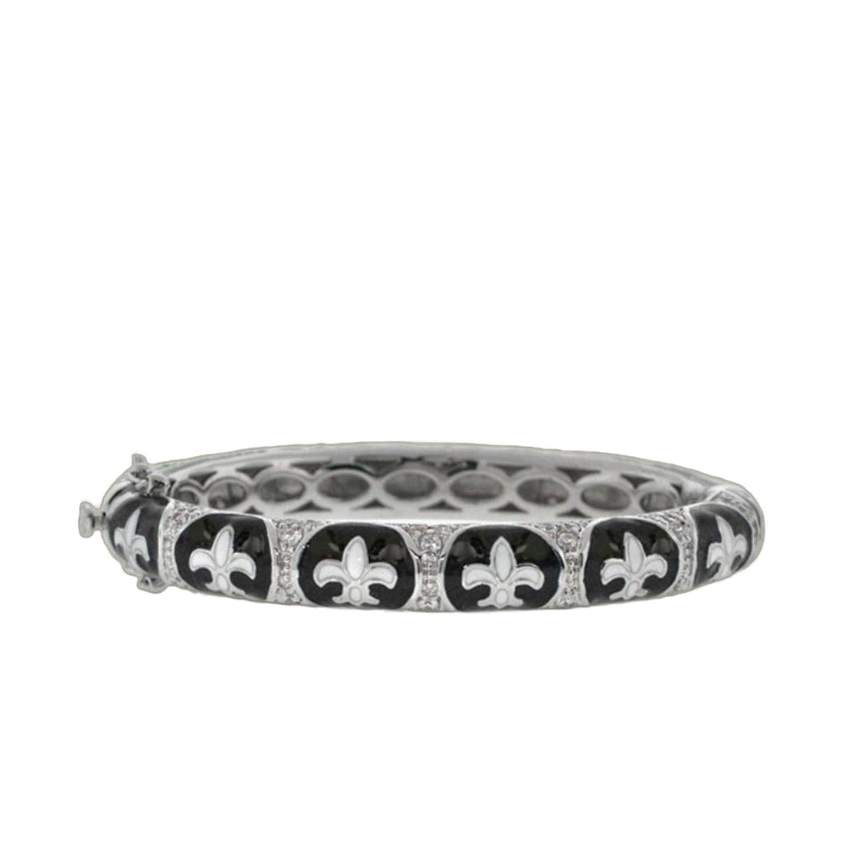 Fleur De Lis Bangle bracelet, silver-tone with black enamel fleur-de-lis panels, Lauren G Adams on Tampa Home & Garden Store