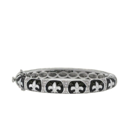 Fleur De Lis Bangle bracelet, silver-tone with black enamel fleur-de-lis panels, Lauren G Adams on Tampa Home & Garden Store