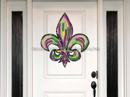 Letrero de flor de lis, letrero de Mardi Gras, letrero de Luisiana, letrero de madera, colgador de puerta, DECOE-W-166, colgador de puerta de 22"