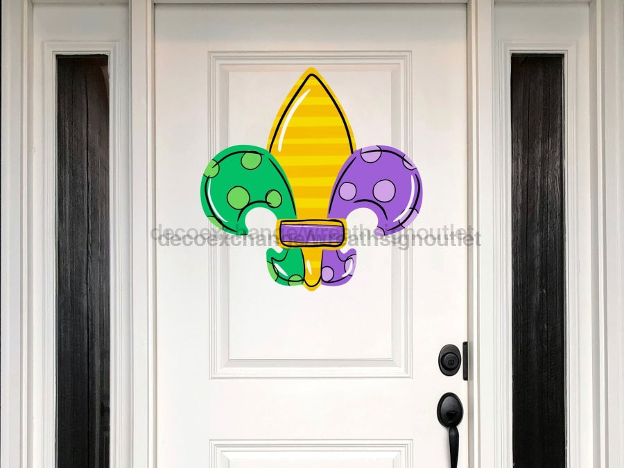 Letrero de Flor de Lis, Letrero de Mardi Gras, Letrero de Louisiana, letrero de madera, Colgador de Puerta, DECOE-W-353, Colgador de Puerta de 22"