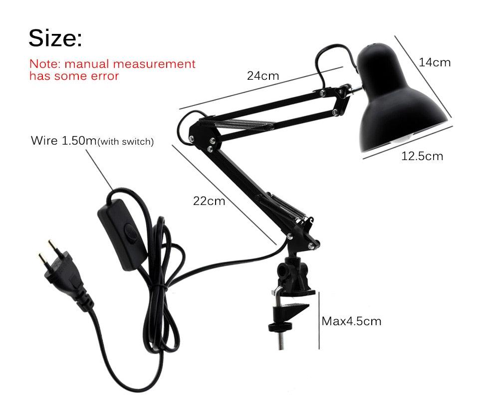 Stevvex adjustable black metal LED desk lamp with folding arm, clamp base and inline switch on Tampa Home & Garden Store