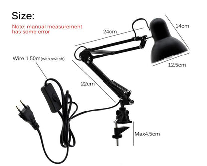 Stevvex adjustable black metal LED desk lamp with folding arm, clamp base and inline switch on Tampa Home & Garden Store