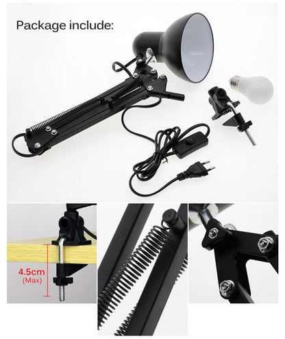 Stevvex black flexible LED desk lamp with adjustable metal arm, clamp mount and bulb included on Tampa Home & Garden Store