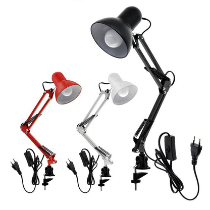 Three adjustable metal desk lamps in black, red and white with folding arms and clamp bases on Tampa Home & Garden Store