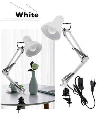 Stevvex white adjustable folding desk lamps with metal arms and clamp bases two on a round table on Tampa Home & Garden Store