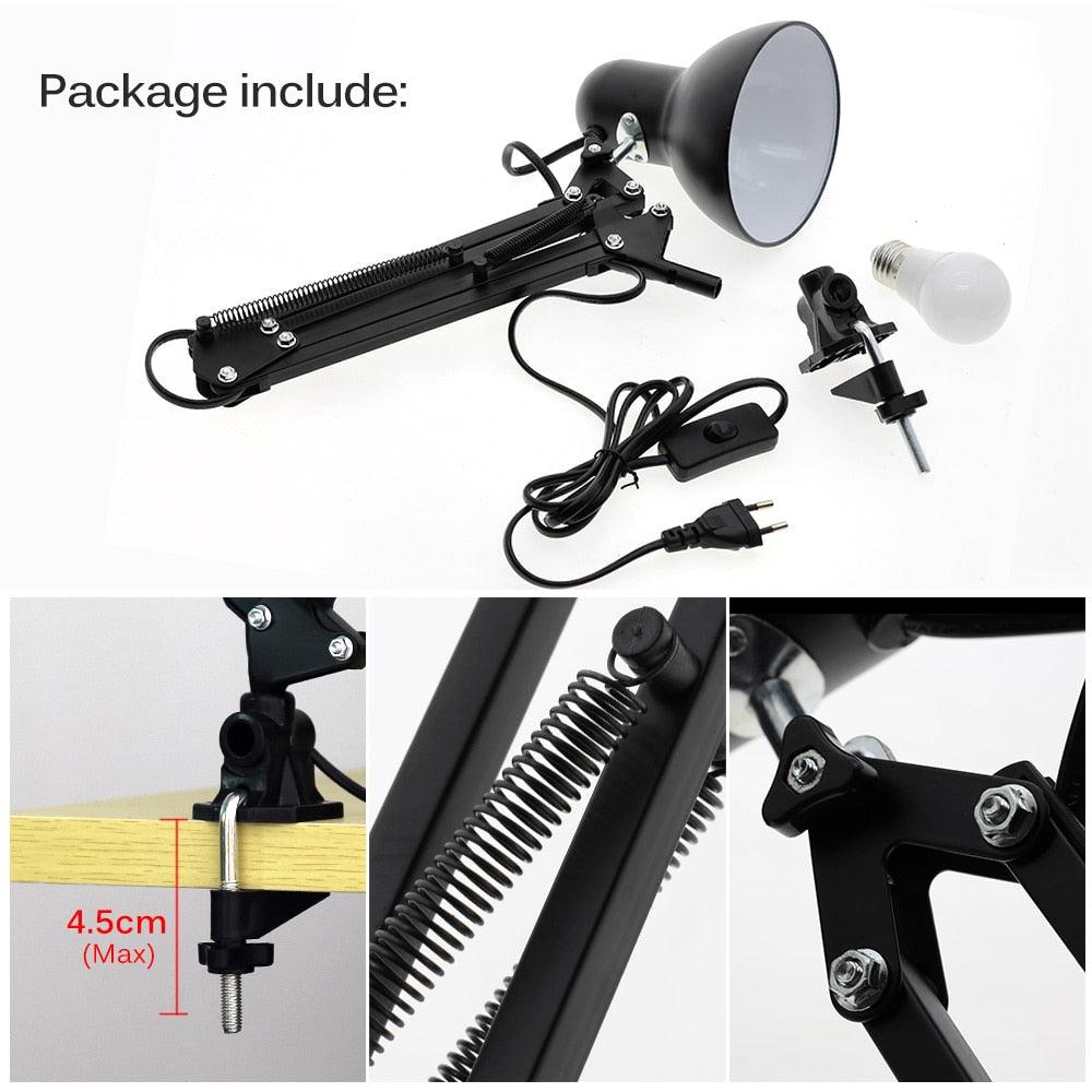 Stevvex black metal LED desk lamp with flexible adjustable arm and clamp mount on Tampa Home & Garden Store