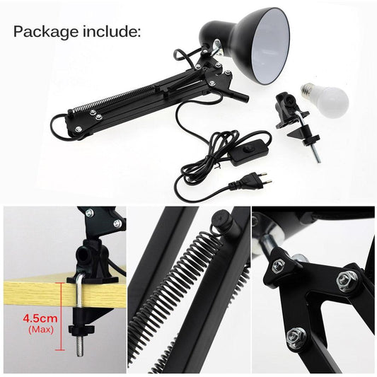 Stevvex black metal LED desk lamp with flexible adjustable arm and clamp mount on Tampa Home & Garden Store