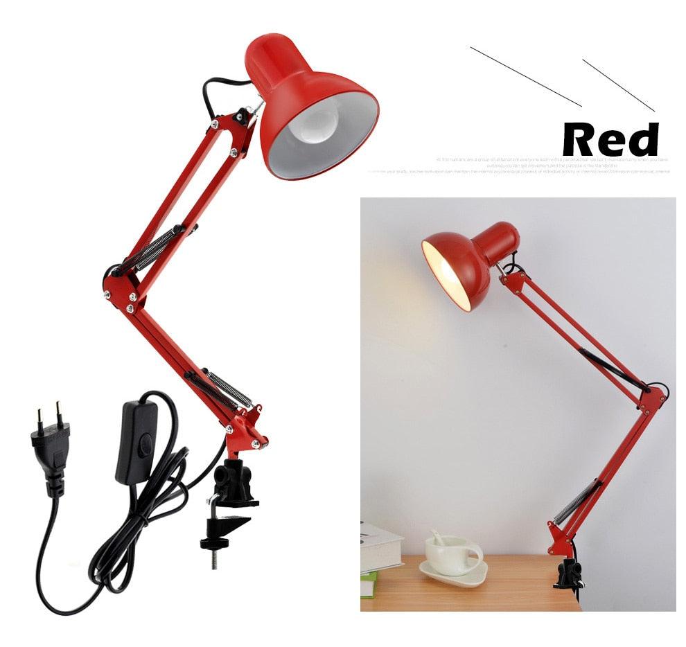 Stevvex red adjustable LED desk lamp with folding arms and clamp base on Tampa Home & Garden Store
