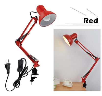 Stevvex red adjustable LED desk lamp with folding arms and clamp base on Tampa Home & Garden Store