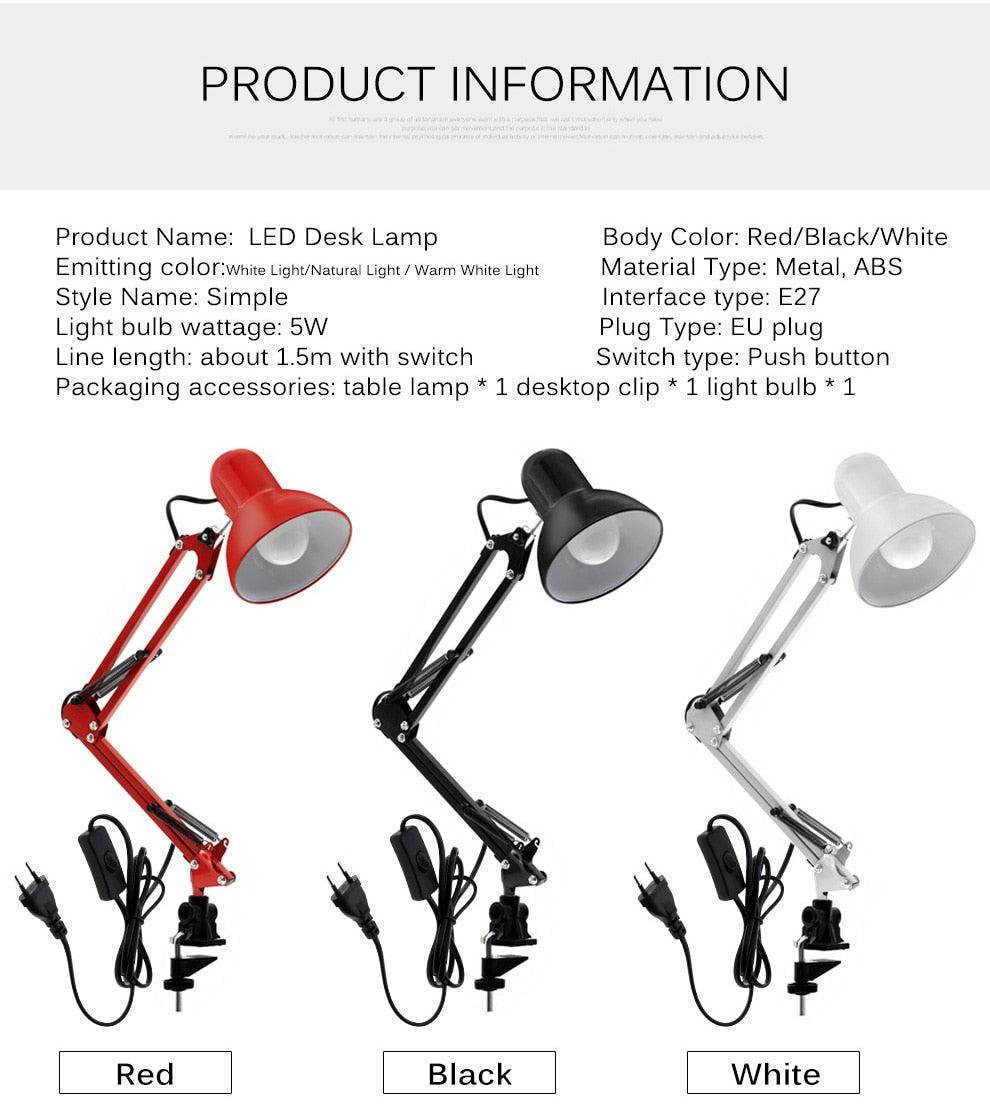 Stevvex ST125130AYQ LED desk lamp with adjustable folding arm in red, black and white on Tampa Home & Garden Store