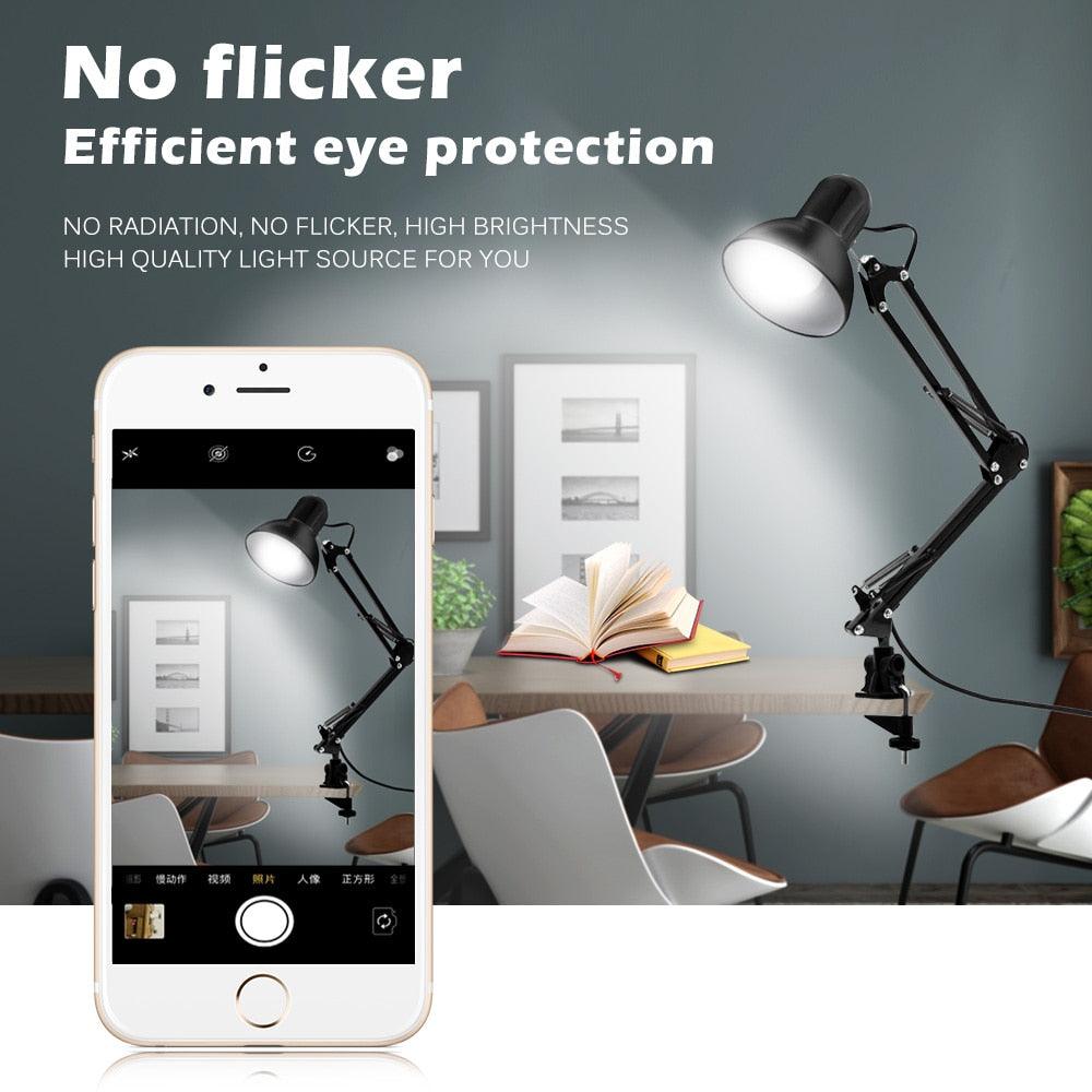 Stevvex Flexible LED Desk Lamp with adjustable black metal arm on a modern home office desk on Tampa Home & Garden Store